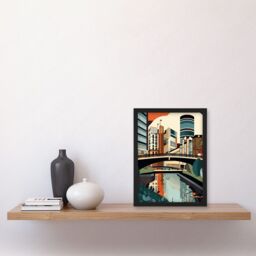 Artery8 Birmingham City Centre Canal Geometric Cityscape Artwork Framed Wall Art Print A4 in Black - thumbnail 2