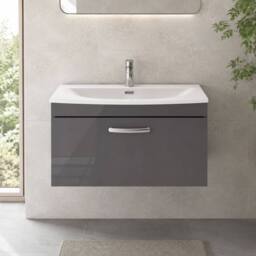Balterley Millwich 1 Drawer Wall Hung Vanity Basin Unit, Gloss Grey, 800mm in Grey - thumbnail 2