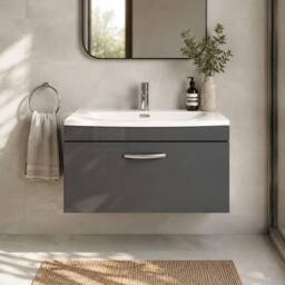 Balterley Millwich 1 Drawer Wall Hung Vanity Basin Unit, Gloss Grey, 800mm in Grey - thumbnail 6