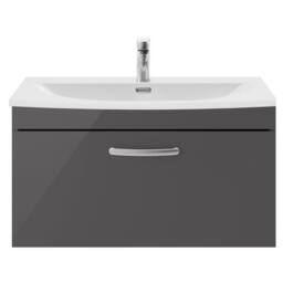 Balterley Millwich 1 Drawer Wall Hung Vanity Basin Unit, Gloss Grey, 800mm in Grey - thumbnail 1