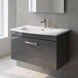 Balterley Millwich 1 Drawer Wall Hung Vanity Basin Unit, Gloss Grey, 800mm in Grey - thumbnail 3