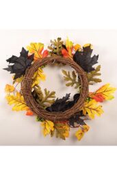 Living and Home 35cm Halloween Maple Leaves Berries Rattan Wreath with Ghost Card & 2m LED String Lights in Orange - thumbnail 7