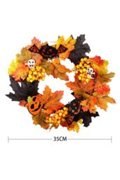 Living and Home 35cm Halloween Maple Leaves Berries Rattan Wreath with Ghost Card & 2m LED String Lights in Orange - thumbnail 8