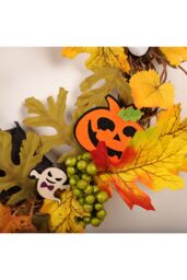 Living and Home 35cm Halloween Maple Leaves Berries Rattan Wreath with Ghost Card & 2m LED String Lights in Orange - thumbnail 5