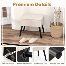 Costway Velvet Storage Ottoman Flip Top Stool w/ Solid Wood Legs in Beige - thumbnail 8