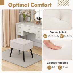 Costway Velvet Storage Ottoman Flip Top Stool w/ Solid Wood Legs in Beige - thumbnail 6