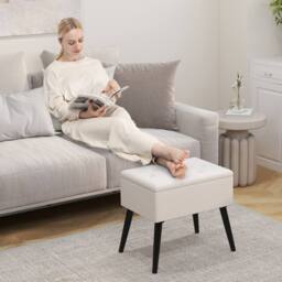 Costway Velvet Storage Ottoman Flip Top Stool w/ Solid Wood Legs in Beige
