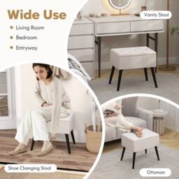 Costway Velvet Storage Ottoman Flip Top Stool w/ Solid Wood Legs in Beige - thumbnail 9