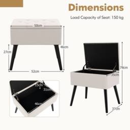 Costway Velvet Storage Ottoman Flip Top Stool w/ Solid Wood Legs in Beige - thumbnail 2