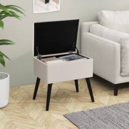 Costway Velvet Storage Ottoman Flip Top Stool w/ Solid Wood Legs in Beige - thumbnail 4