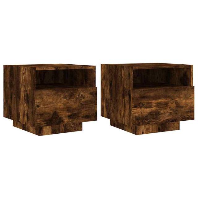 Berkfield Home Bedside Cabinets with LED Lights 2 pcs Smoked Oak 40x39x37 cm in Brown - Size: 40 x 39 x 37 cm - image 1