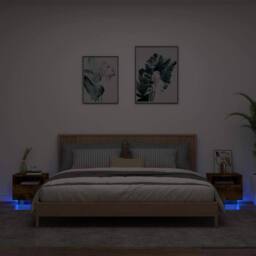 Berkfield Home Bedside Cabinets with LED Lights 2 pcs Smoked Oak 40x39x37 cm in Brown - Size: 40 x 39 x 37 cm - thumbnail 2