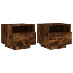 Berkfield Home Bedside Cabinets with LED Lights 2 pcs Smoked Oak 40x39x37 cm in Brown - Size: 40 x 39 x 37 cm - thumbnail 1