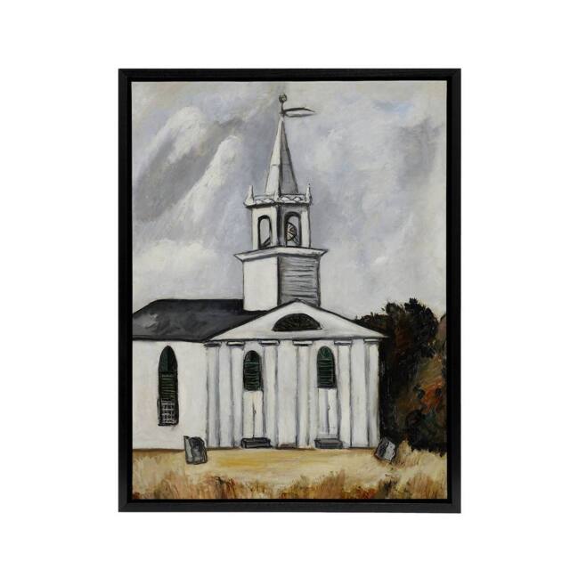 "Artery8 Church at Head Tide Maine Marsden Hartley Black Framed Canvas Wall Art in Grey - Size: W12"" x H16""" - image 1