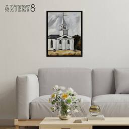 "Artery8 Church at Head Tide Maine Marsden Hartley Black Framed Canvas Wall Art in Grey - Size: W12"" x H16""" - thumbnail 3