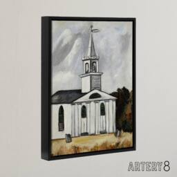 "Artery8 Church at Head Tide Maine Marsden Hartley Black Framed Canvas Wall Art in Grey - Size: W12"" x H16""" - thumbnail 2
