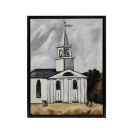"Artery8 Church at Head Tide Maine Marsden Hartley Black Framed Canvas Wall Art in Grey - Size: W12"" x H16""" - thumbnail 1