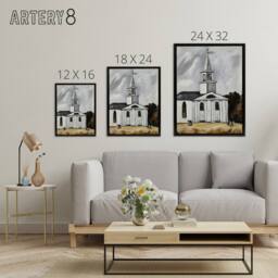 "Artery8 Church at Head Tide Maine Marsden Hartley Black Framed Canvas Wall Art in Grey - Size: W12"" x H16""" - thumbnail 4