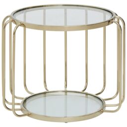 Orsina Modern Gold Side Table, Contemporary Gold Side Table with Glass Top, Luxury Side Table for Living Room