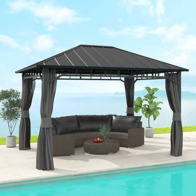 OUTSUNNY 3 x 4 m Hardtop Gazebo with Galvanised Steel Roof & Sides in Dark Grey - image 1
