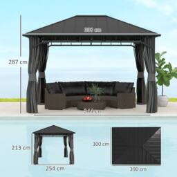 OUTSUNNY 3 x 4 m Hardtop Gazebo with Galvanised Steel Roof & Sides in Dark Grey - thumbnail 3