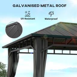 OUTSUNNY 3 x 4 m Hardtop Gazebo with Galvanised Steel Roof & Sides in Dark Grey - thumbnail 4