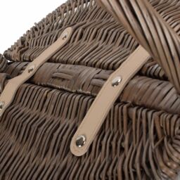 Red Hamper Wicker Antique Wash Finish Lined Oval Picnic Basket in White - thumbnail 5