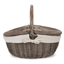 Red Hamper Wicker Antique Wash Finish Lined Oval Picnic Basket in White - thumbnail 3