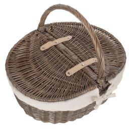Red Hamper Wicker Antique Wash Finish Lined Oval Picnic Basket in White - thumbnail 2