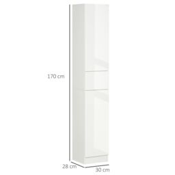 Kleankin Modern High Gloss Tall Bathroom Cabinet with Adjustable Shelves in White - thumbnail 3