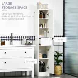 Kleankin Modern High Gloss Tall Bathroom Cabinet with Adjustable Shelves in White - thumbnail 4