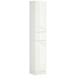 Kleankin Modern High Gloss Tall Bathroom Cabinet with Adjustable Shelves in White - thumbnail 2
