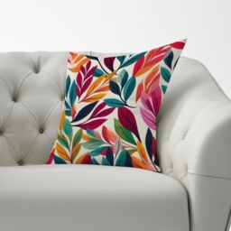 Warren Reed - Designer Bright Leaves Pattern Cushions in Orange - Size: 60 cm x 60 cm - thumbnail 3