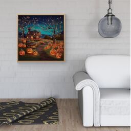 Warren Reed - Designer Enchanted Hallowen Pumpkin Patch Framed Canvas in Light Brown - Size: w40 inch x h40 inch - thumbnail 2