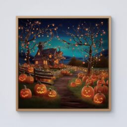 Warren Reed - Designer Enchanted Hallowen Pumpkin Patch Framed Canvas in Light Brown - Size: w40 inch x h40 inch - thumbnail 1