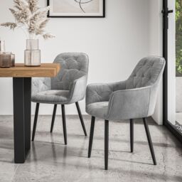 More4Homes Donni Dining Table & Chairs - White Marble Effect Table Top w Black Legs + Anika Velvet Dining Chair Set Of 4 in Grey - thumbnail 5