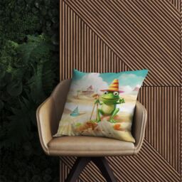 Warren Reed - Designer Happy Frog On A Beach Holiday Outdoor Cushion in Yellow - Size: 45 cm x 45 cm - thumbnail 2