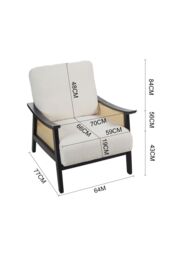 Living and Home White Teddy Fur Rattan Armrest Sofa Cushioned Armchair with Dark Leg - thumbnail 6