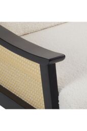 Living and Home White Teddy Fur Rattan Armrest Sofa Cushioned Armchair with Dark Leg - thumbnail 5