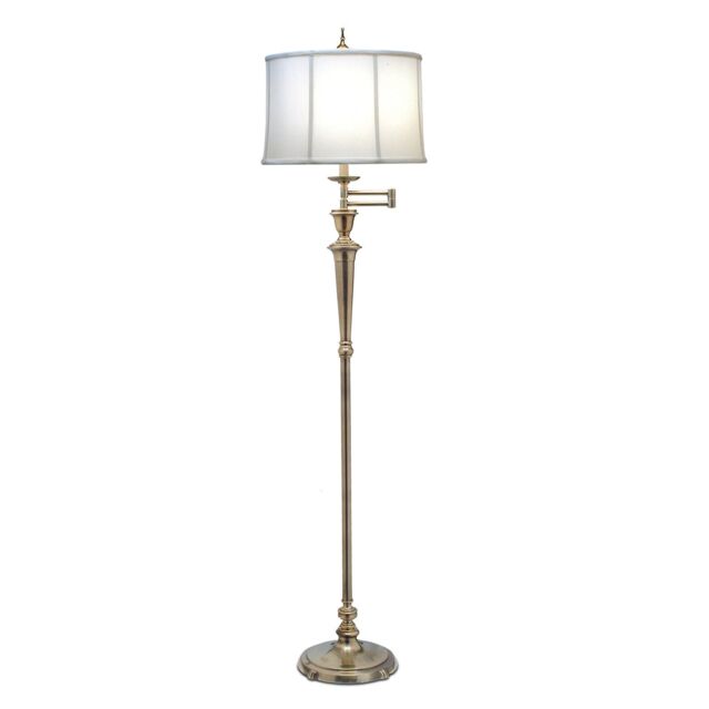 Loops Floor Lamp Swing Arm Directional Off-White Shade Burnished Brass LED E27 60W in White