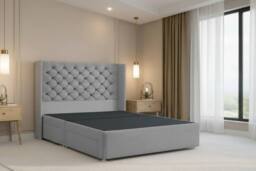 "Nexus Mattresses Ltd Windsor Plush Divan Bed Base No Drawers - 54"" Winged Headboard in Silver - Size: Small Single" - thumbnail 1