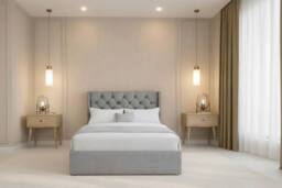 "Nexus Mattresses Ltd Windsor Plush Divan Bed Base No Drawers - 54"" Winged Headboard in Silver - Size: Small Single" - thumbnail 3