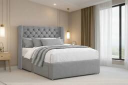 "Nexus Mattresses Ltd Windsor Plush Divan Bed Base No Drawers - 54"" Winged Headboard in Silver - Size: Small Single" - thumbnail 2