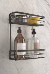 Metaltex Origin 2-Tier Rectangular Bathroom Storage Rack - Black - thumbnail 2