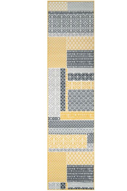 Kukoon Runner Rug Yellow Ochre Grey Distressed Striped Geometric Hallway Area Rug - Size: 60 cm x 240 cm - image 1