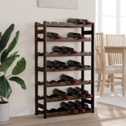 Berkfield Home Wine Rack for 42 Bottles Black Solid Wood Pine in Dark Brown - thumbnail 1