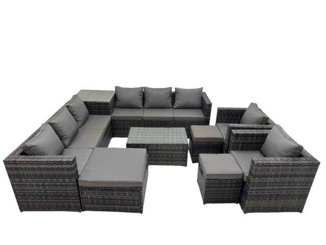 Fimous 11 Seater Garden Outdoor Rattan Furniture Set with 3 Stools Dark Grey