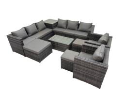 Fimous 11 Seater Garden Outdoor Rattan Furniture Set with 3 Stools Dark Grey - thumbnail 2