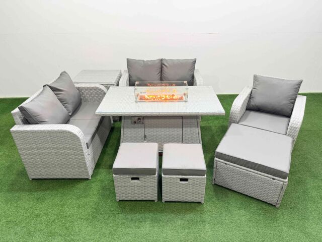 Fimous High Back Poly Rattan Garden Furniture Set w/ Reclining Chair Loveseat Sofa Firepit Dining Table Indoor Outdoor Patio Set 3 Stools Side Table - image 1