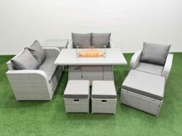 Fimous High Back Poly Rattan Garden Furniture Set w/ Reclining Chair Loveseat Sofa Firepit Dining Table Indoor Outdoor Patio Set 3 Stools Side Table - thumbnail 2